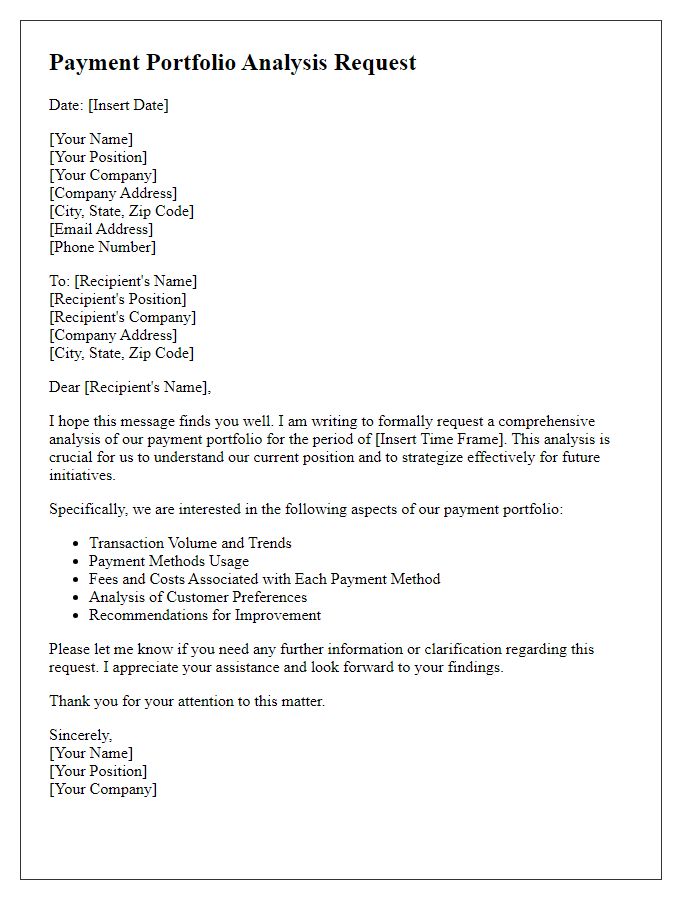 Letter template of payment portfolio analysis request.