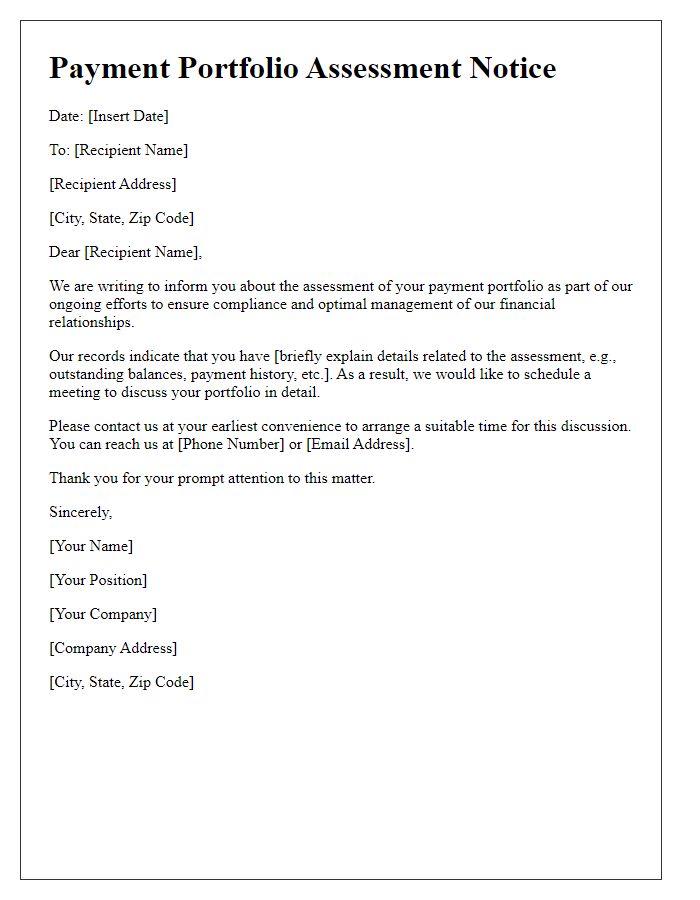 Letter template of payment portfolio assessment notice.