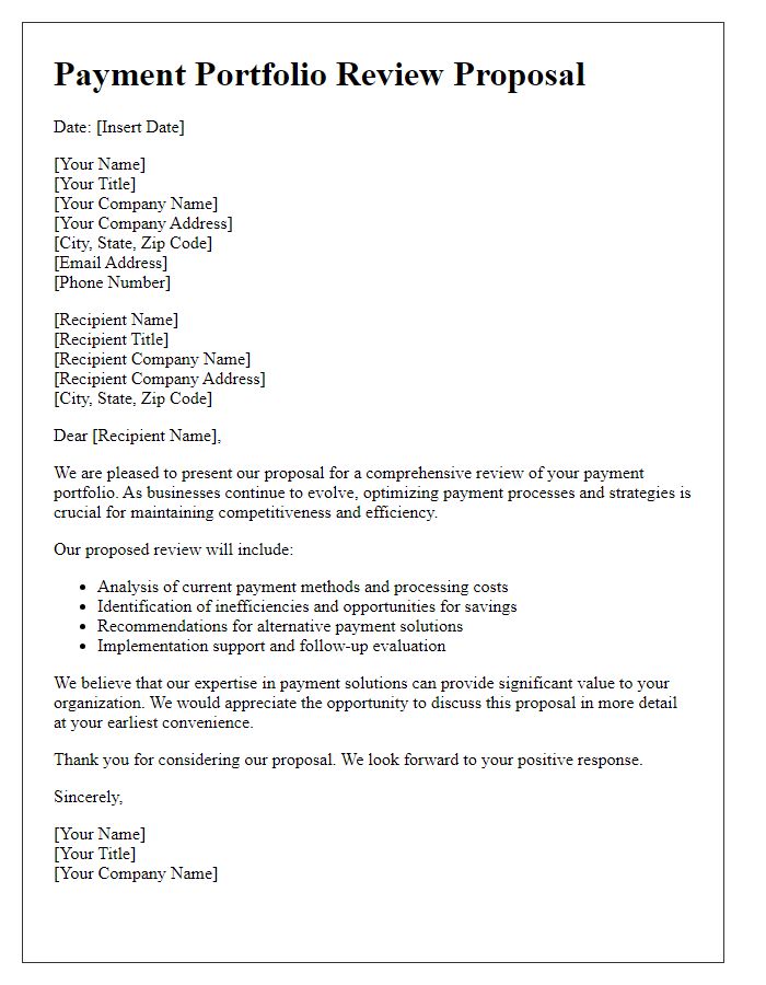 Letter template of payment portfolio review proposal.