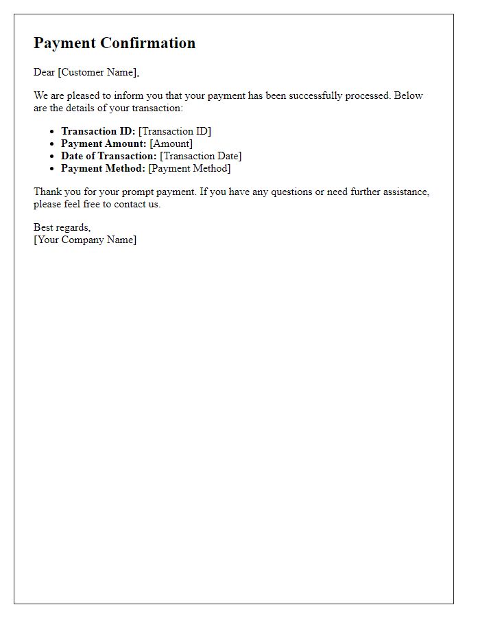 Letter template of confirmation for successful payment transaction verification.