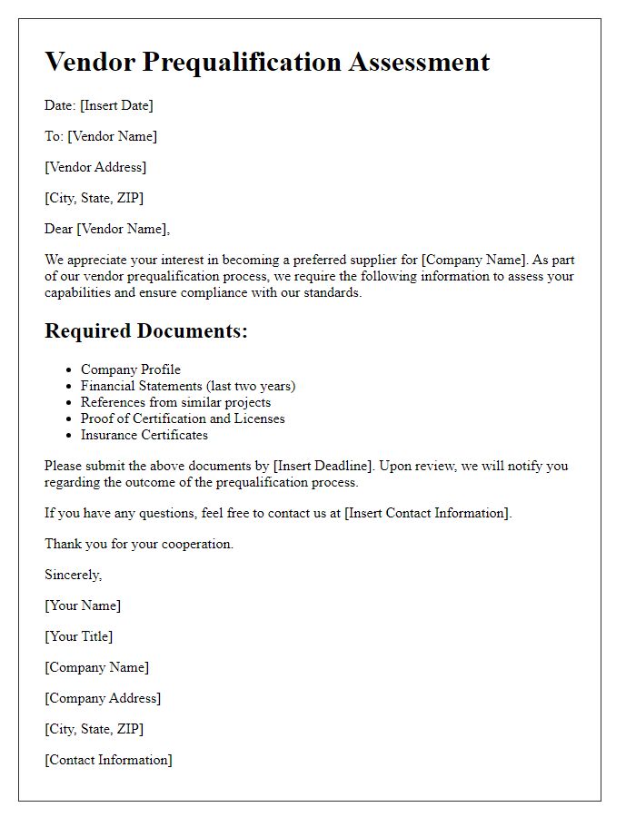 Letter template of vendor prequalification assessment