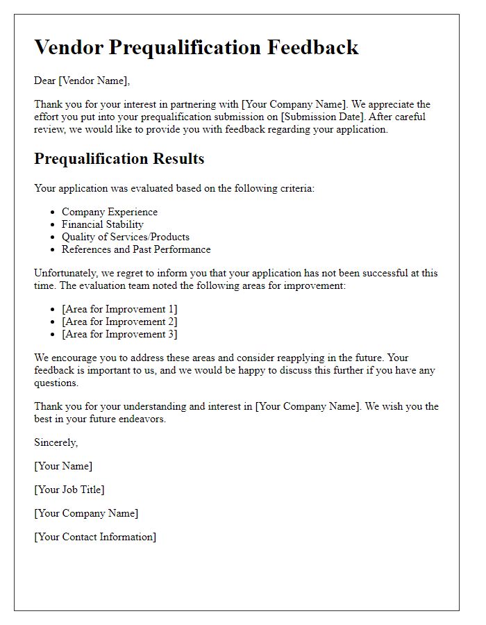 Letter template of vendor prequalification feedback