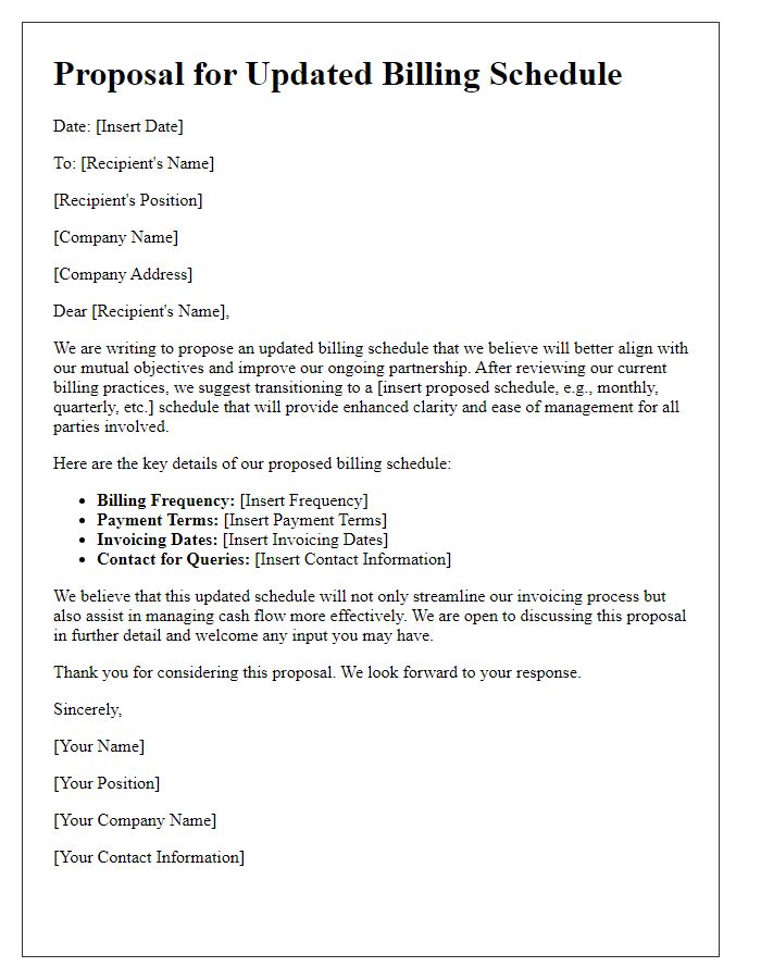 Letter template of proposal for updated billing schedule.