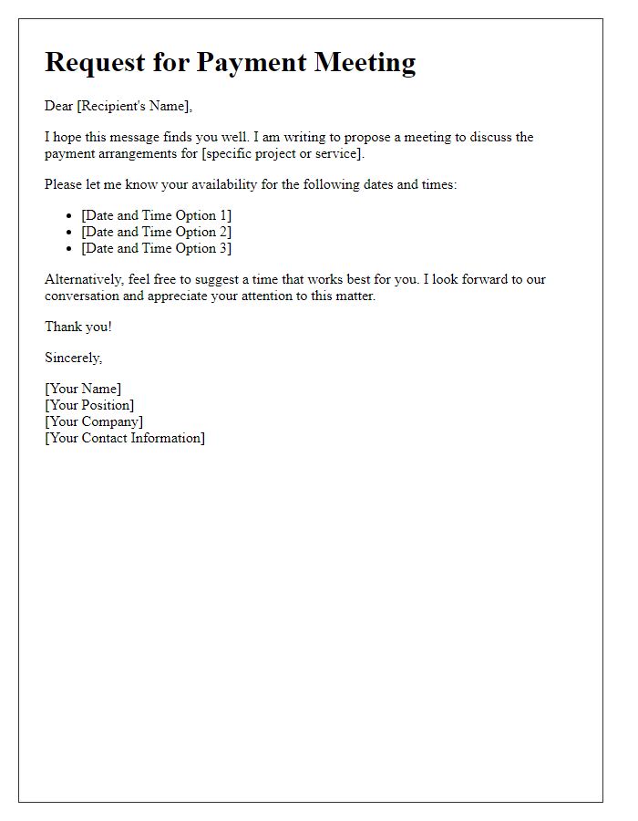 Letter template of arranging a payment meeting.