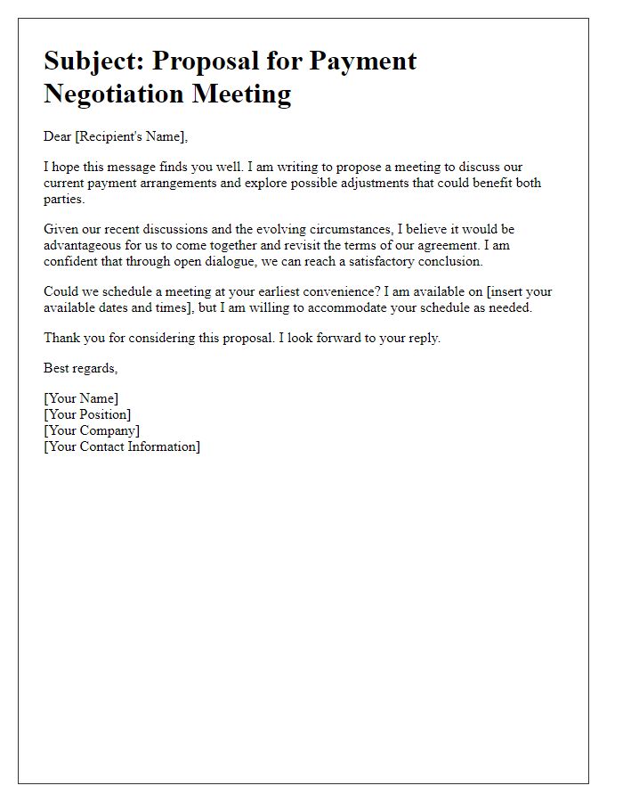 Letter template of proposing a payment negotiation meeting.