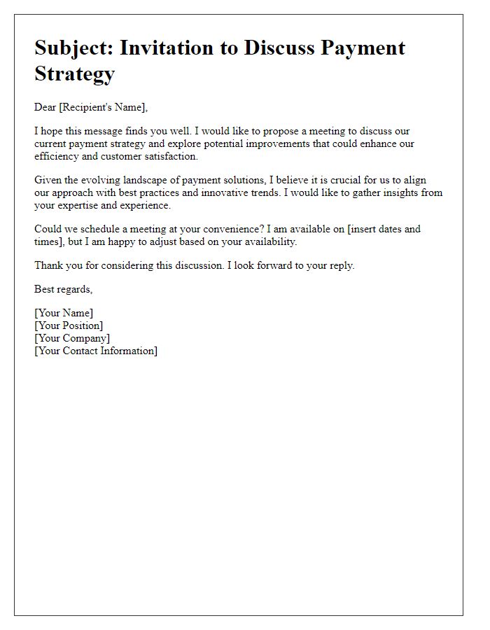 Letter template of setting up a payment strategy discussion.