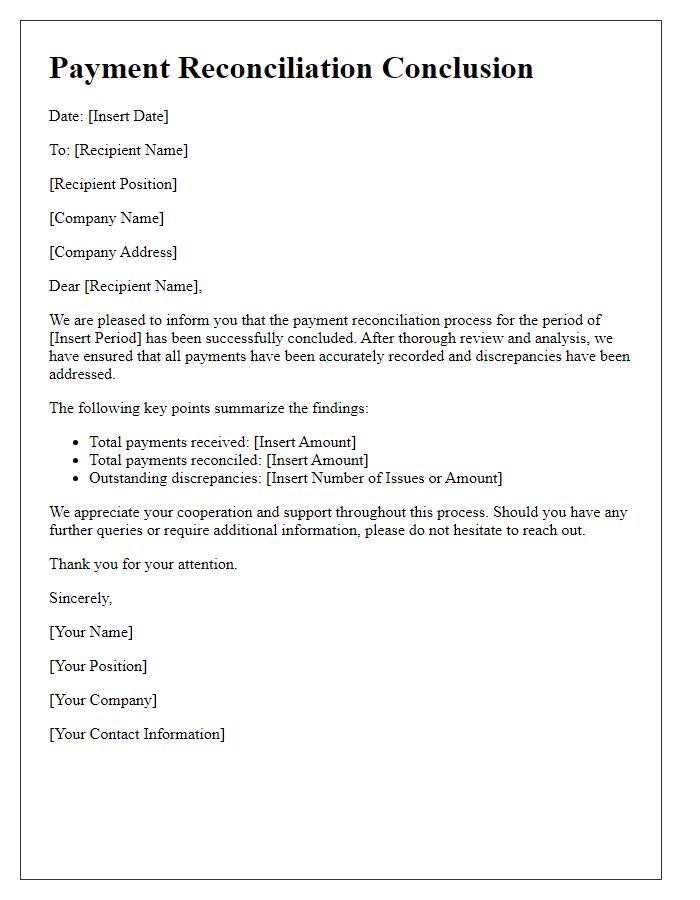 Letter template of concluding payment reconciliation process.