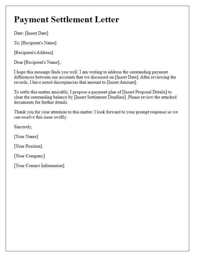 Letter template of settling outstanding payment differences.