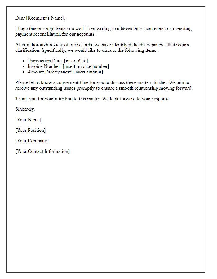 Letter template of wrapping up payment reconciliation concerns.