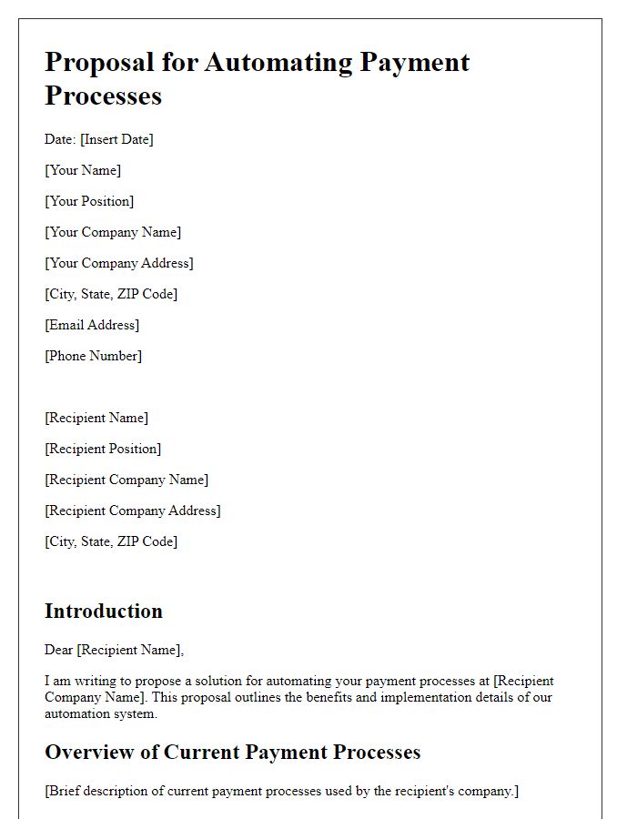 Letter template of proposal for automating payment processes.