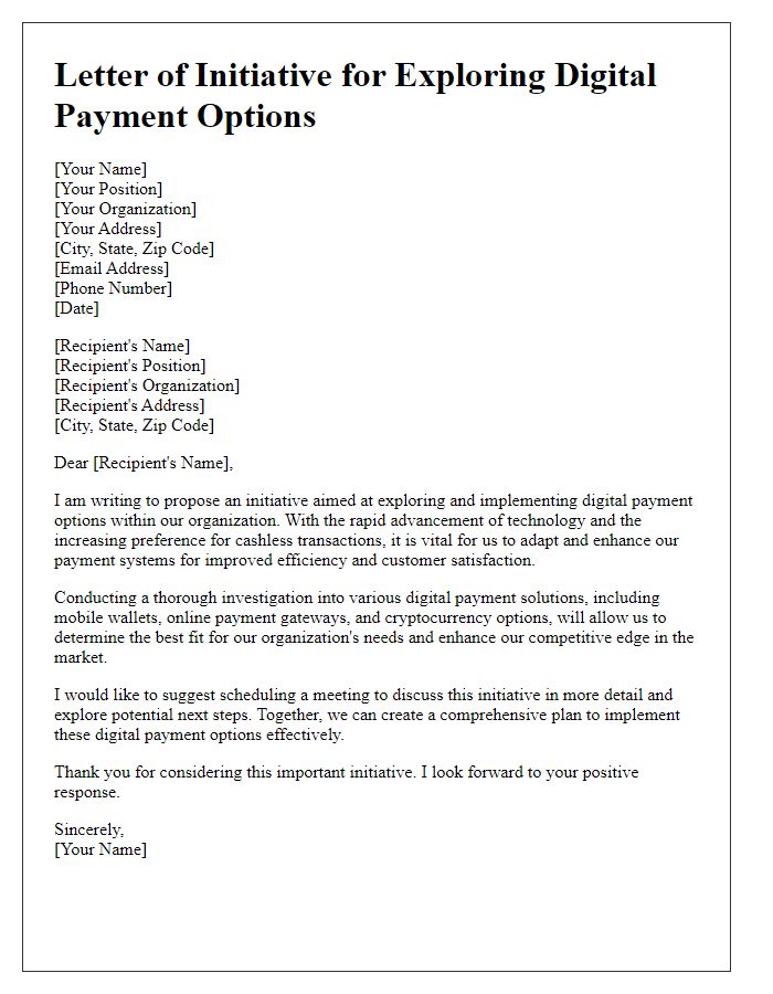 Letter template of initiative for exploring digital payment options.