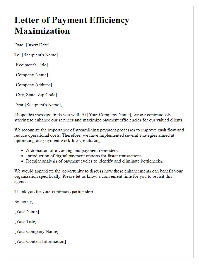 Letter template of Payment Efficiency Maximization