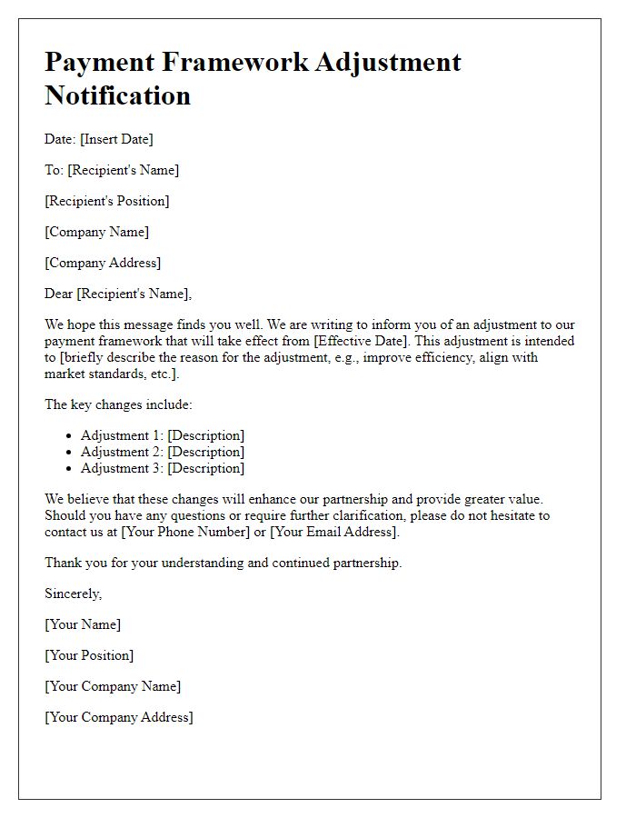 Letter template of Payment Framework Adjustment