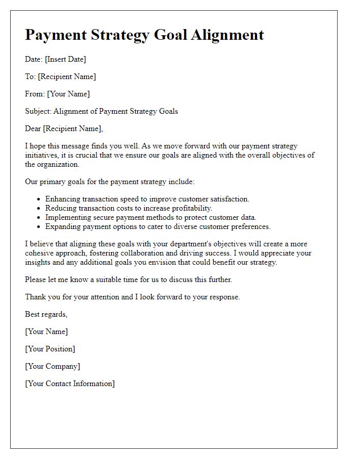 Letter template of Payment Strategy Goal Alignment