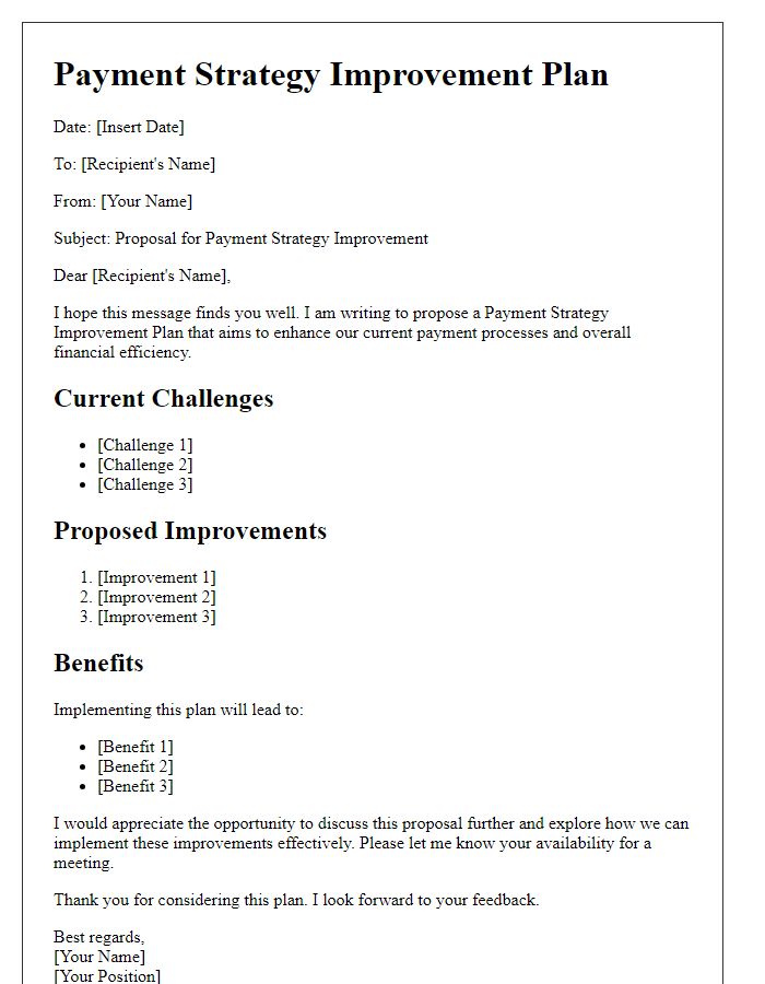 Letter template of Payment Strategy Improvement Plan