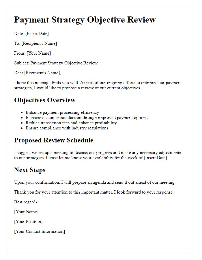 Letter template of Payment Strategy Objective Review