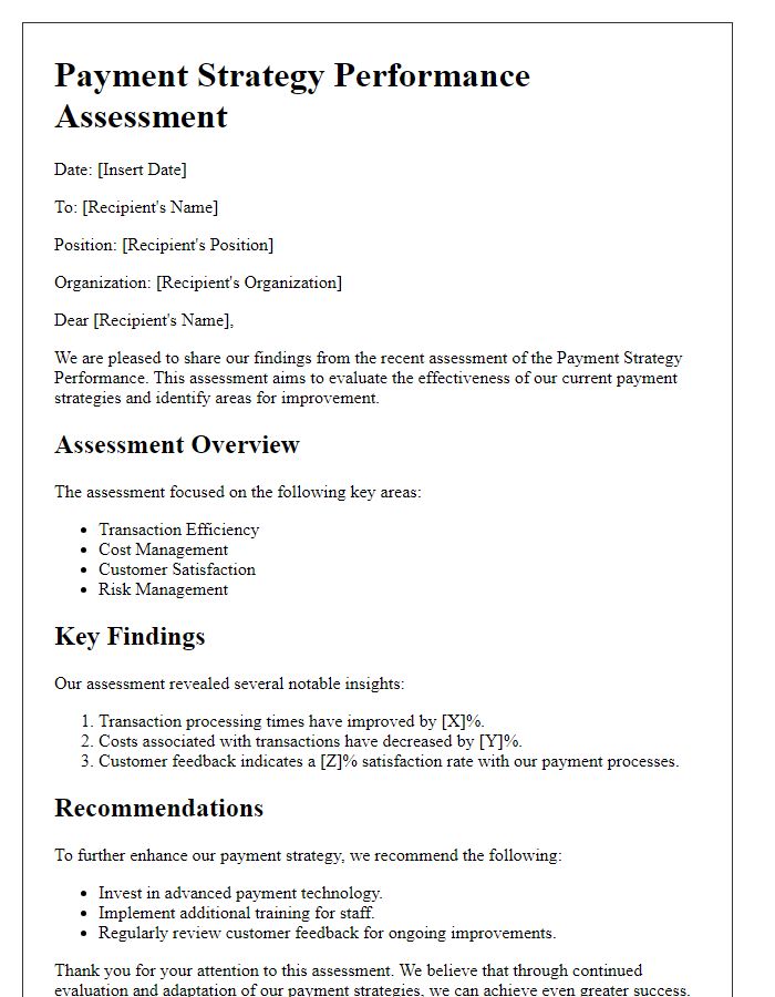 Letter template of Payment Strategy Performance Assessment