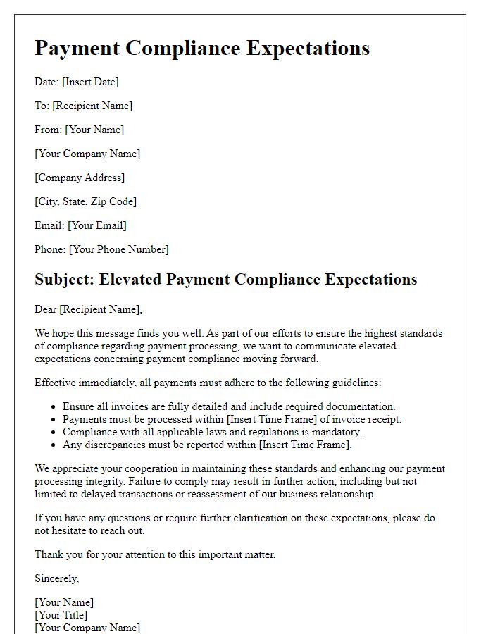 Letter template of elevated payment compliance expectations.