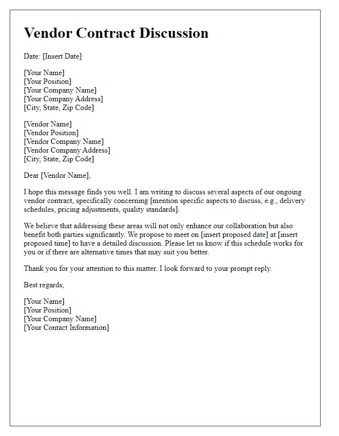 Letter template of vendor contract aspects discussion