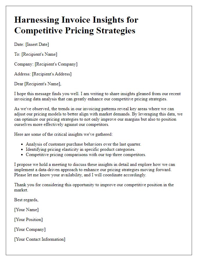 Letter template of Harnessing Invoice Insights for Competitive Pricing Strategies