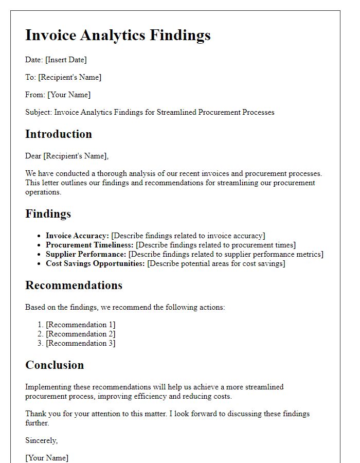 Letter template of Invoice Analytics Findings for Streamlined Procurement Processes