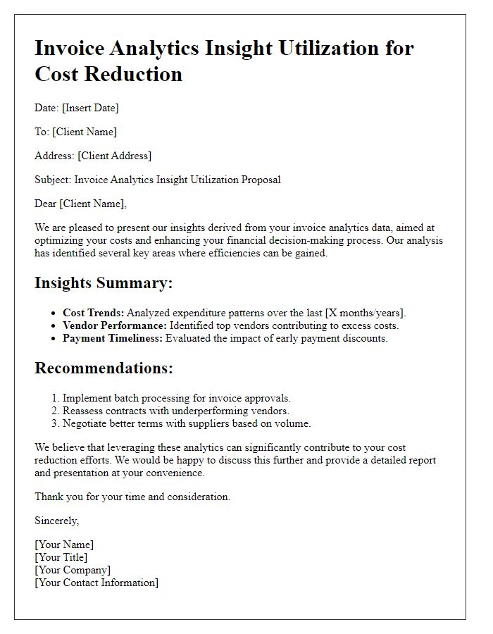 Letter template of Invoice Analytics Insight Utilization for Cost Reduction