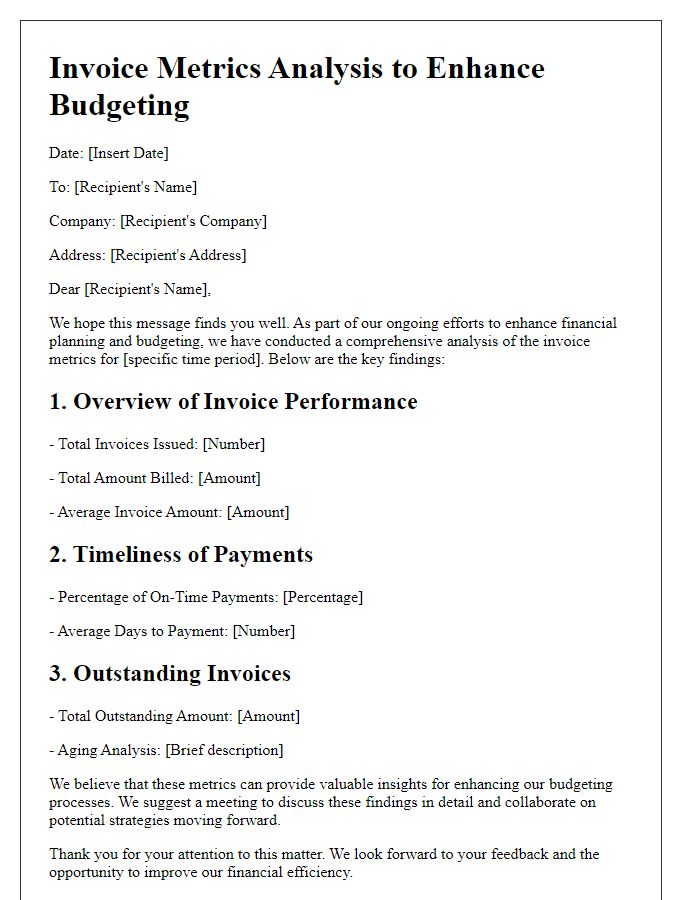 Letter template of Invoice Metrics Analysis to Enhance Budgeting