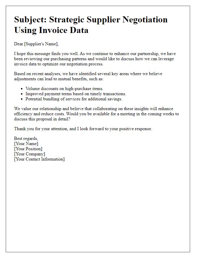 Letter template of Utilizing Invoice Data for Strategic Supplier Negotiation