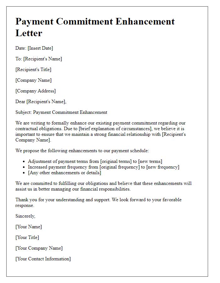 Letter template of Payment Commitment Enhancement