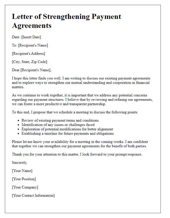 Letter template of Strengthening Payment Agreements