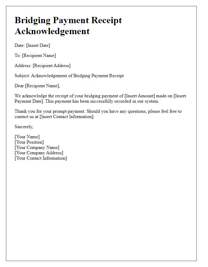 Letter template of bridging payment receipt acknowledgement.