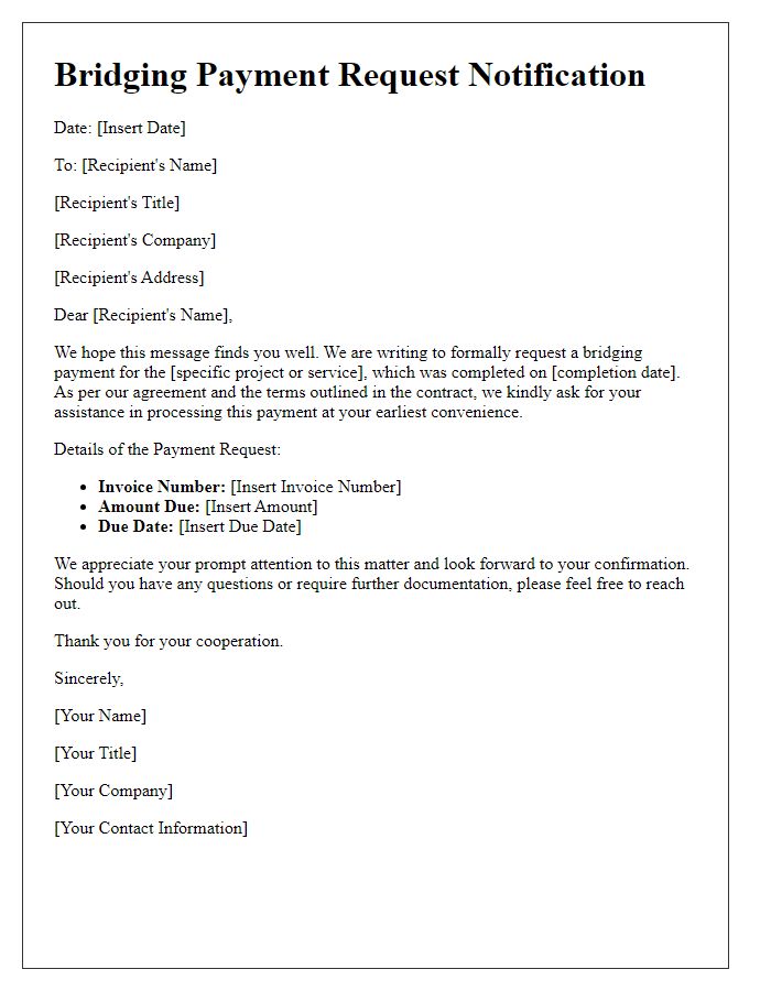 Letter template of bridging payment request notification.
