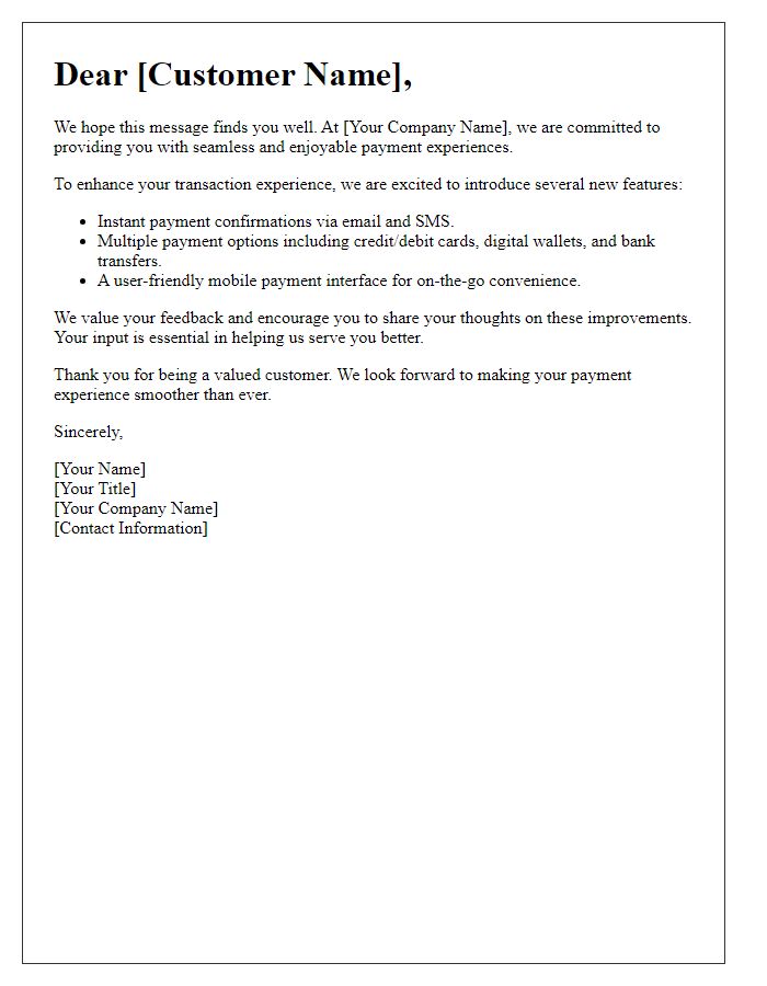 Letter template of elevating customer payment experiences.