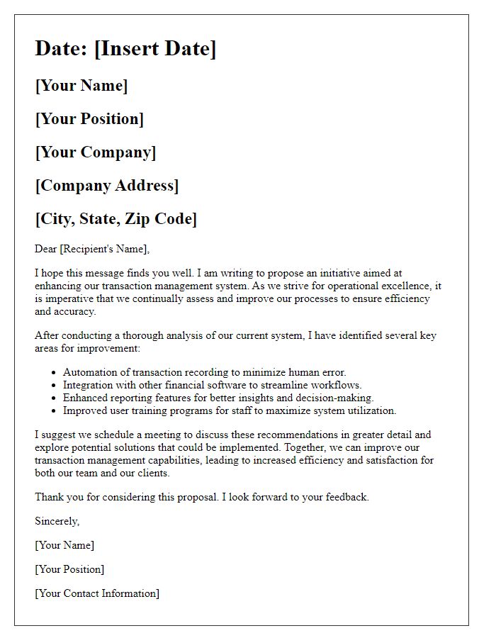 Letter template of improving transaction management systems.