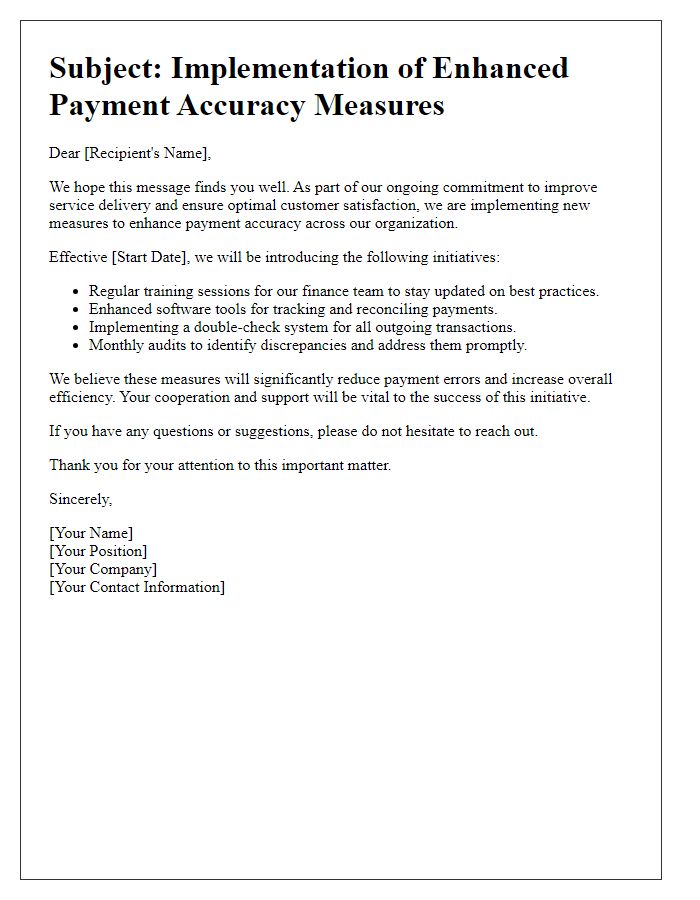 Letter template of increasing payment accuracy measures.