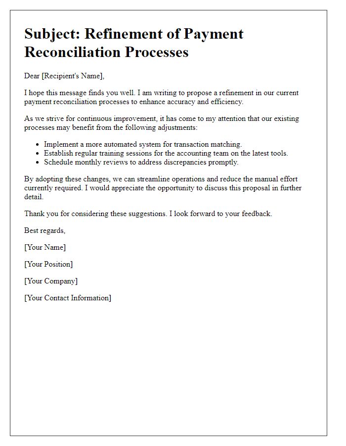 Letter template of refining payment reconciliation processes.