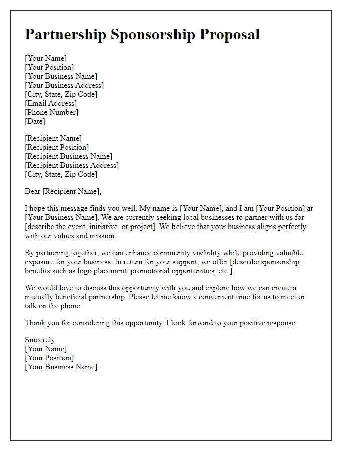 Letter template of sponsorship letter for local business partnerships.