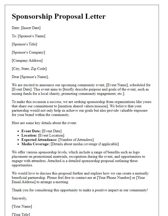 Letter template of sponsorship proposal for community events.