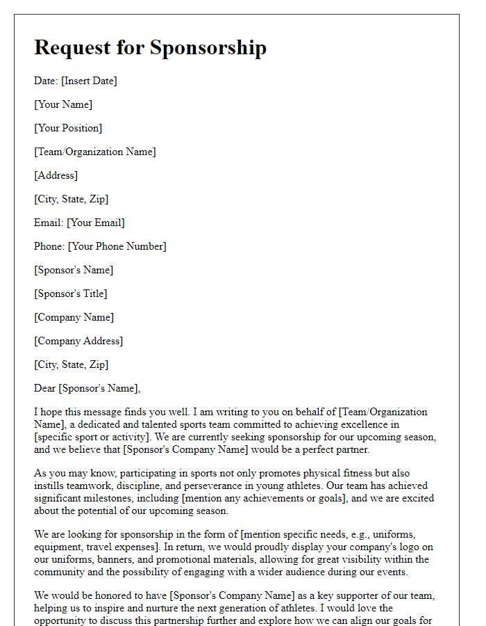 Letter template of sponsorship request for sports teams.