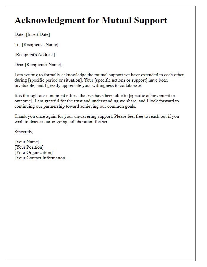 Letter template of acknowledgment for mutual support