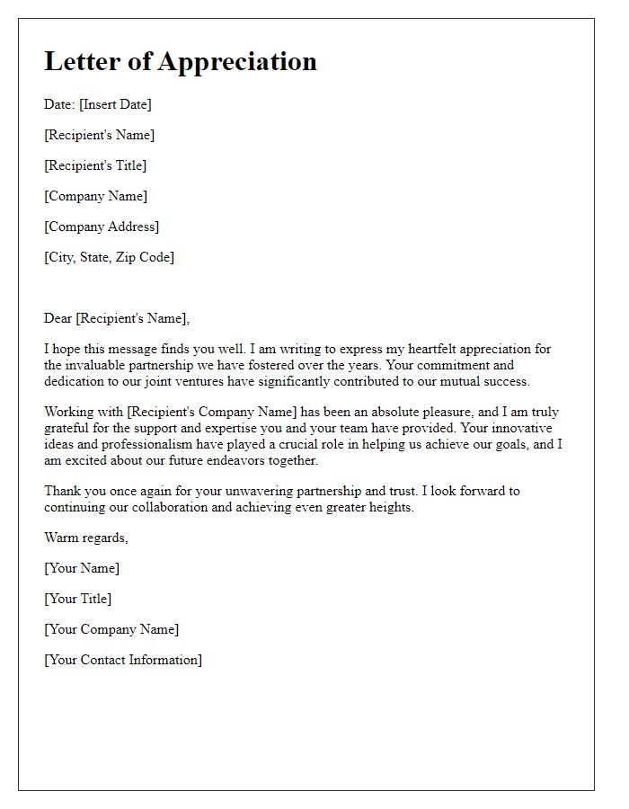 Letter template of appreciation for business partners