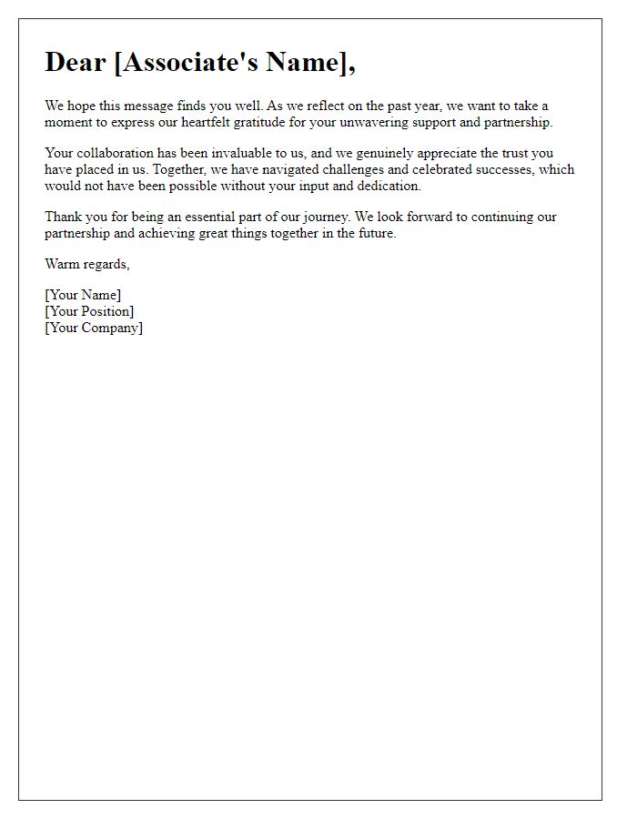 Letter template of heartfelt thanks to our business associates