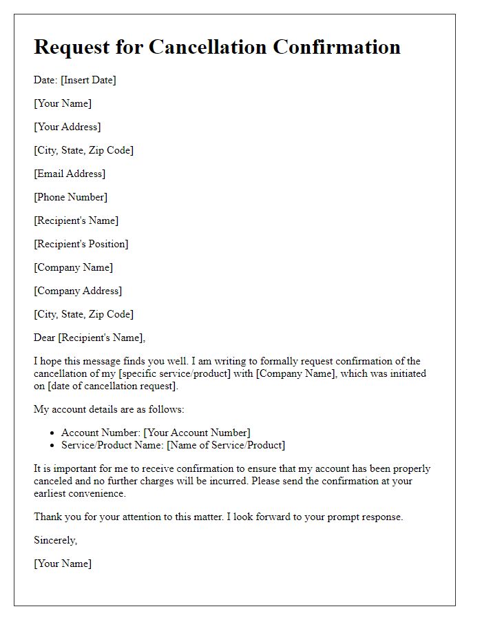 Letter template of request for cancellation confirmation.