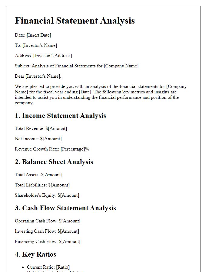 Letter template of financial statement analysis for investors