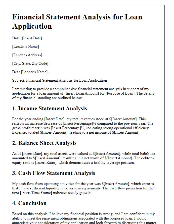 Letter template of financial statement analysis for loan application