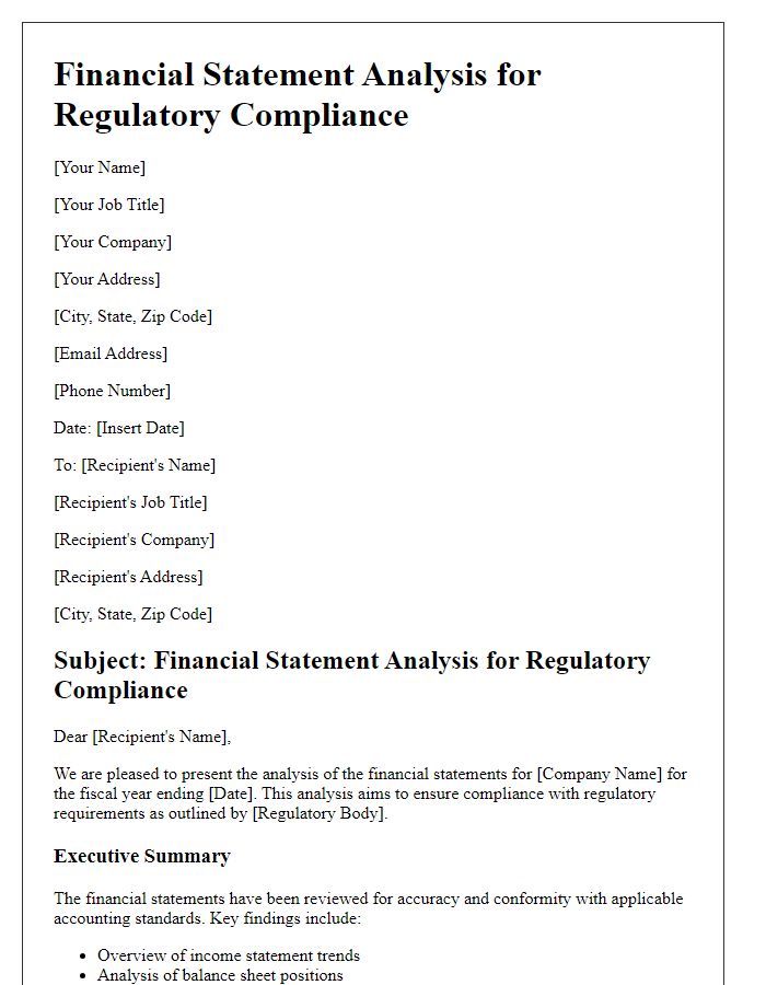 Letter template of financial statement analysis for regulatory compliance