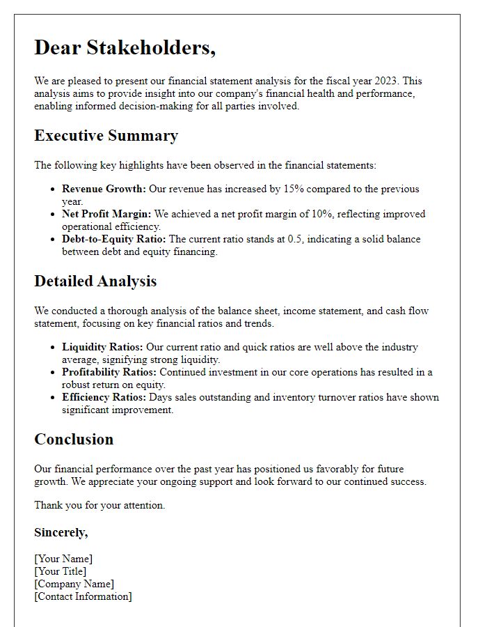 Letter template of financial statement analysis for stakeholders