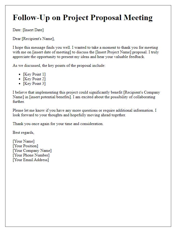 Letter template of business meeting follow-up for project proposal.