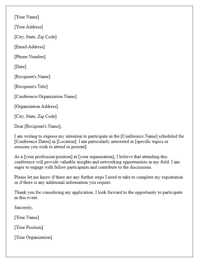 Letter template of intention to participate in conference