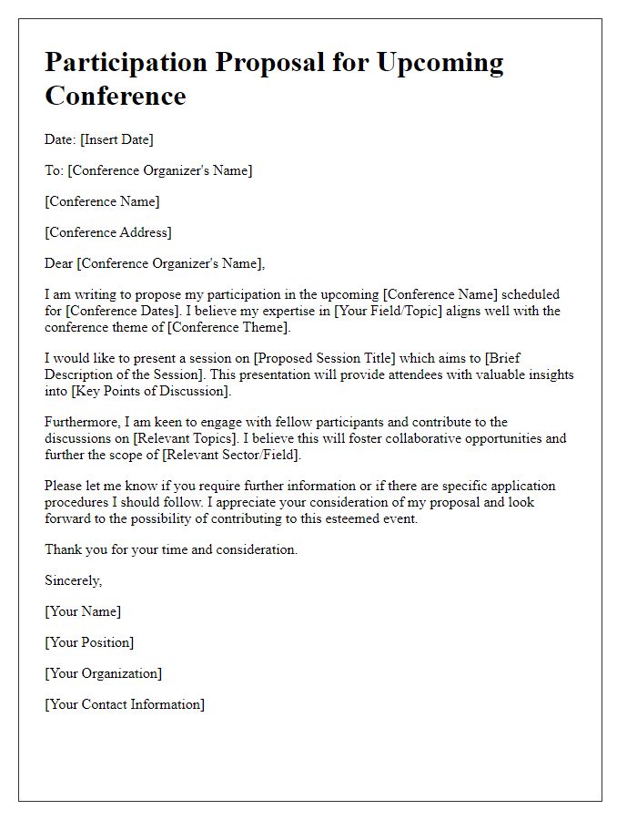 Letter template of participation proposal for upcoming conference